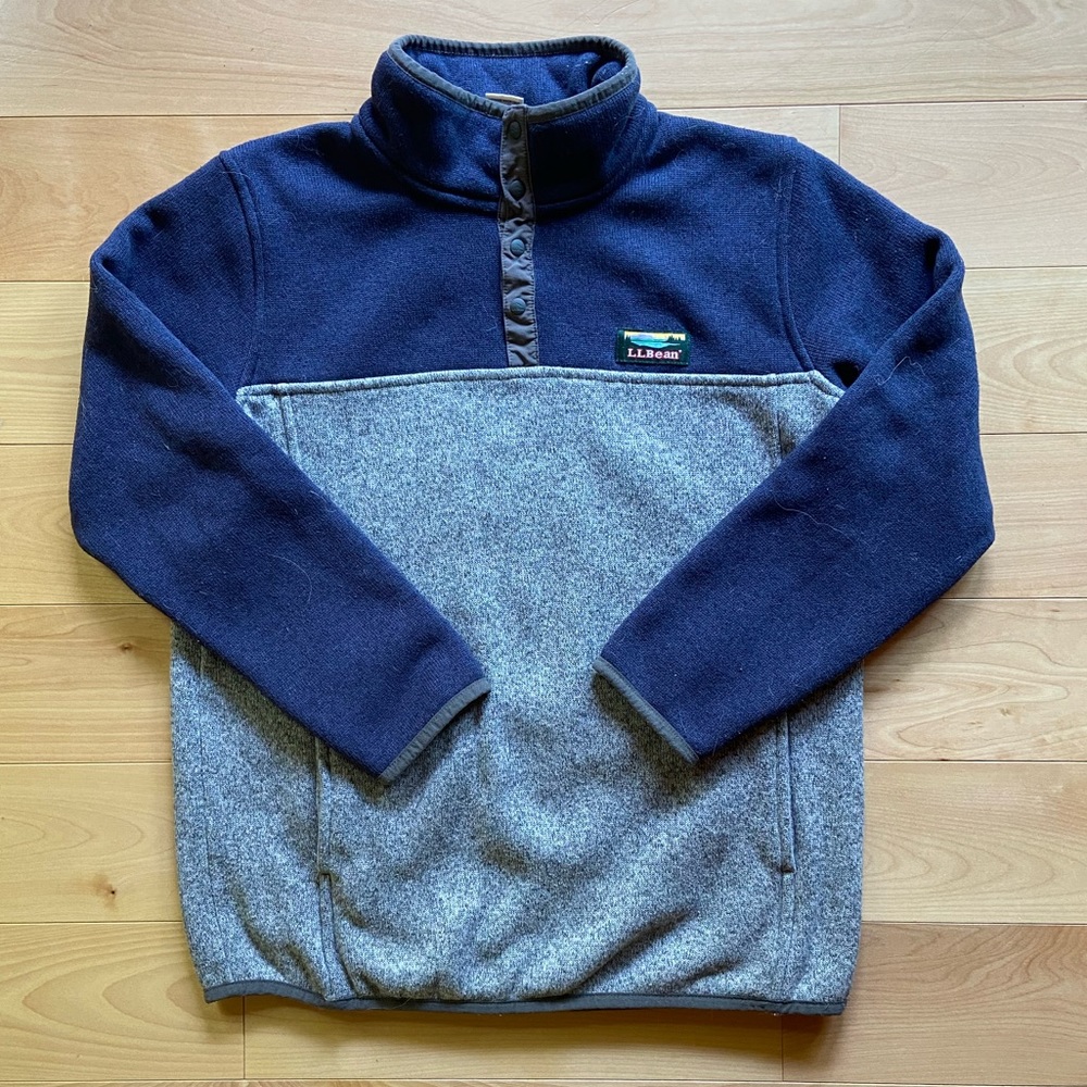 Kids' L.L.Bean Sweater Fleece Pullover, Colorblock blue and grey L 14-16